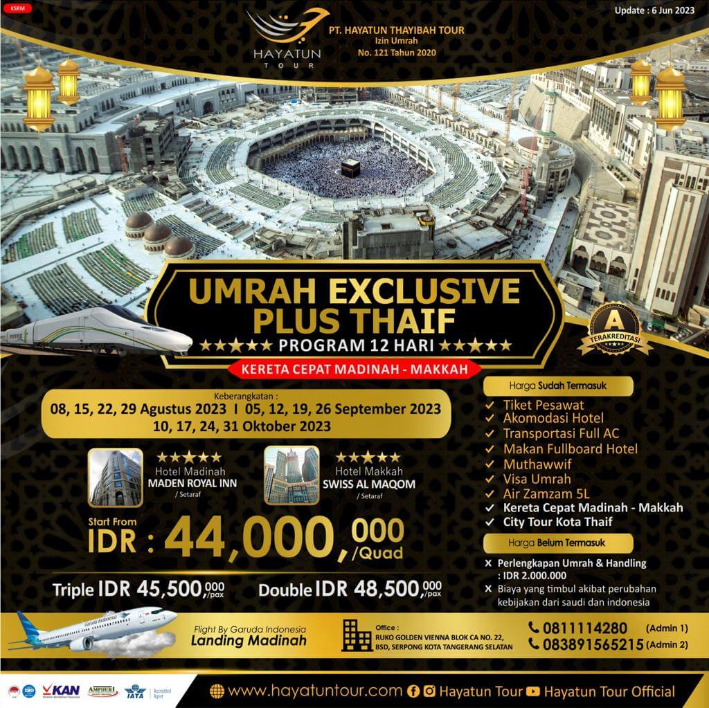 umrah exclusive plus thaif program 12 hari