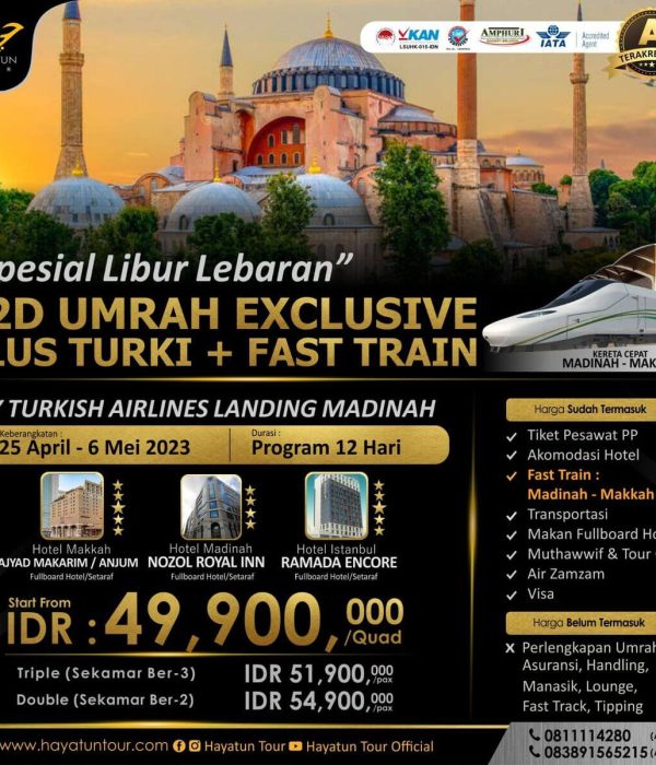 12D UMRAH EXCLUSIVE PLUS TURKI 25 APRIL 2023
