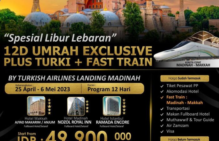 12D UMRAH EXCLUSIVE PLUS TURKI 25 APRIL 2023
