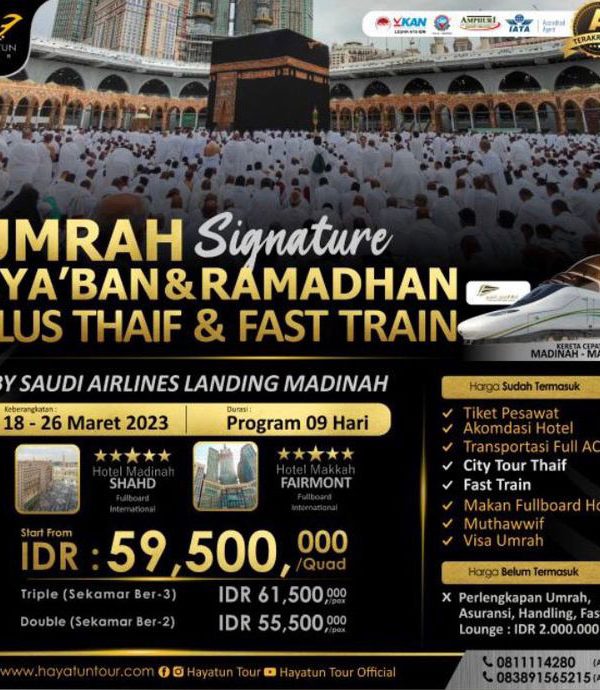Paket Umroh Signature Sya’ban & Ramadhan Plus Thaif & Kereta Cepat 9 Hari By Saudi Airlines Direct Madinah
