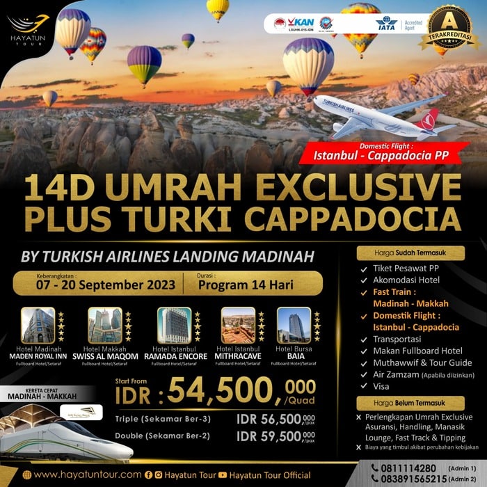 14D Umrah exclusive plus Turki Cappadocia