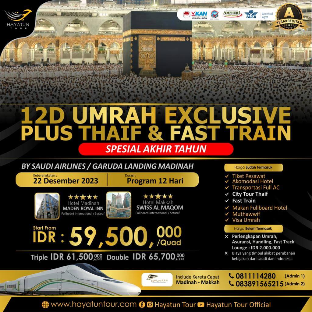 umrah exclusive plus thaif program 12 hari fast train